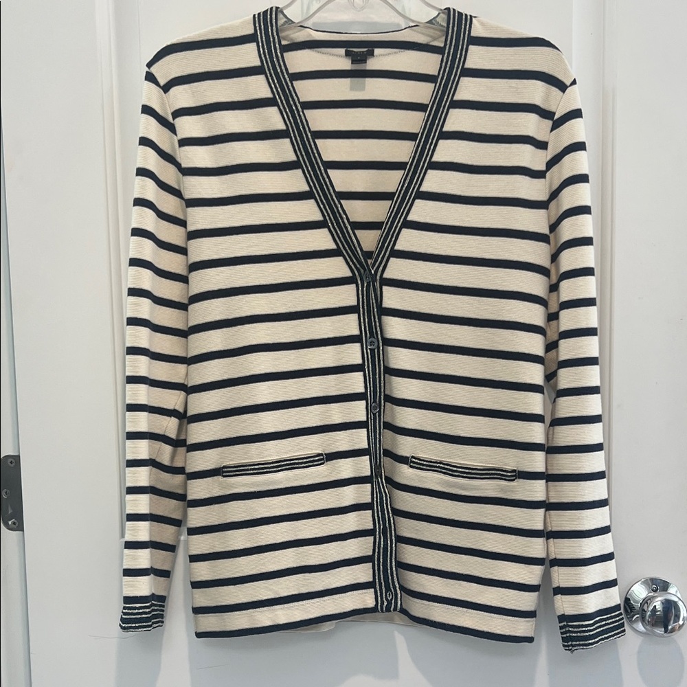 J.Crew Cream and Navy Striped Knit Sweater